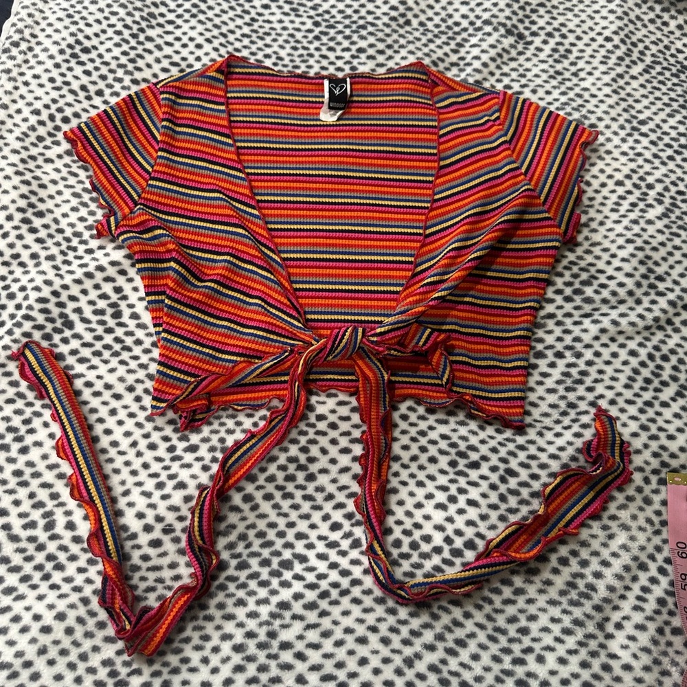 Windsor Red and Black Tie-Front Crop Blouse